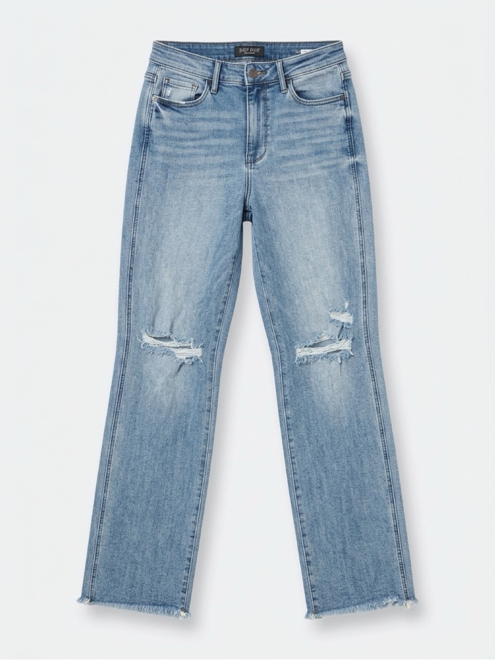 Judy Blue High Waist W/ Knee Destroy Straight Denim Jeans - Size 5/27